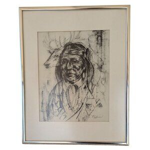 Don Ruffins Signed Artist Proof Native American Portrait W/ Stag Framed Black &